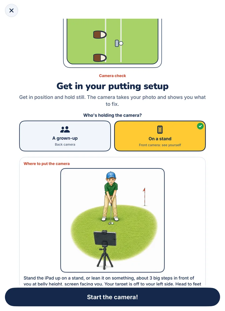 Check me with the camera: the iPad on a stand, and where to put it.